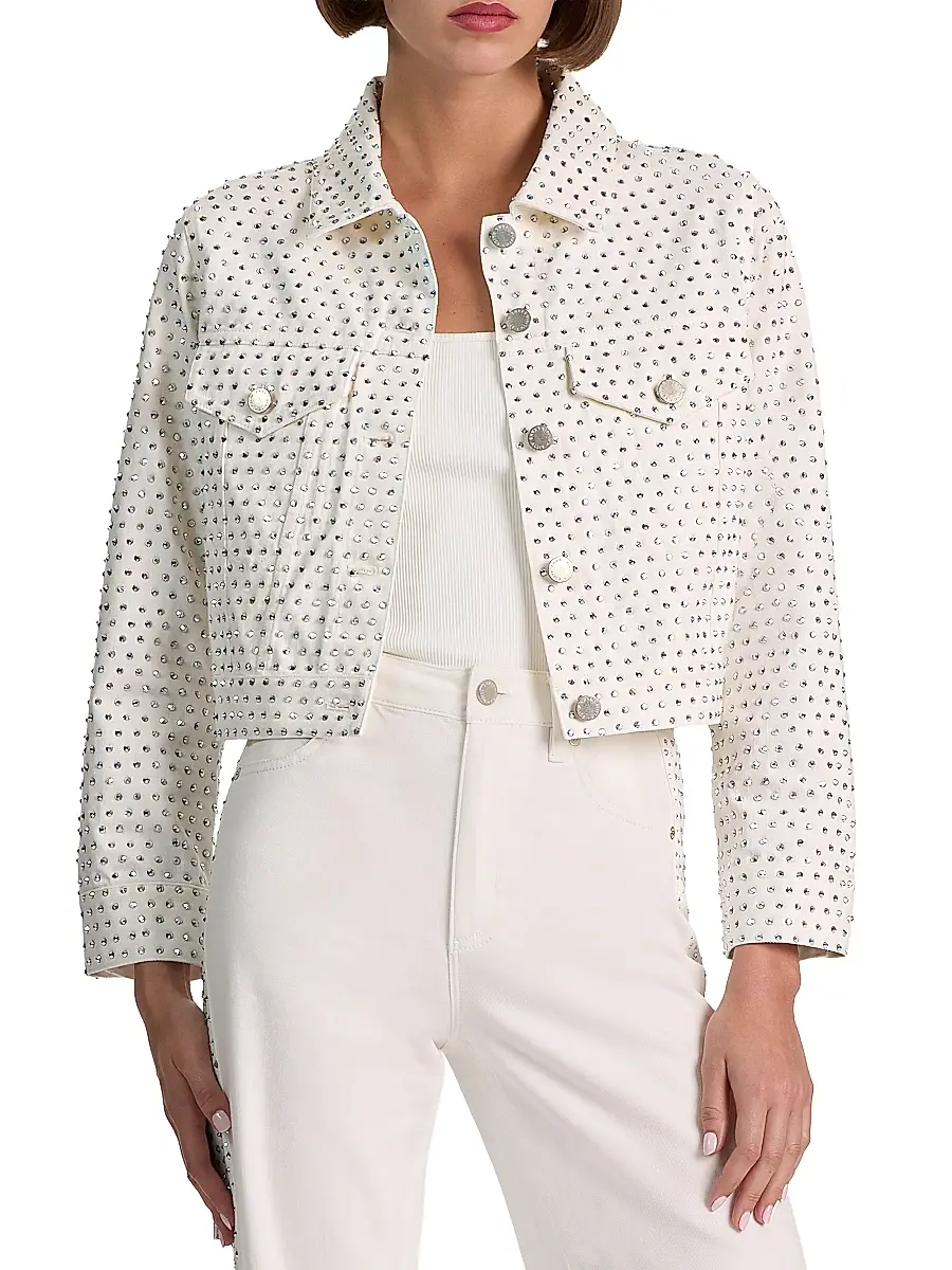 Alice + Olivia Women's Chloe Embellished Denim Crop Jacket | Thumbnail 3 Alice + Olivia Women's Chloe Embellished Denim Crop Jacket | Thumbnail 3