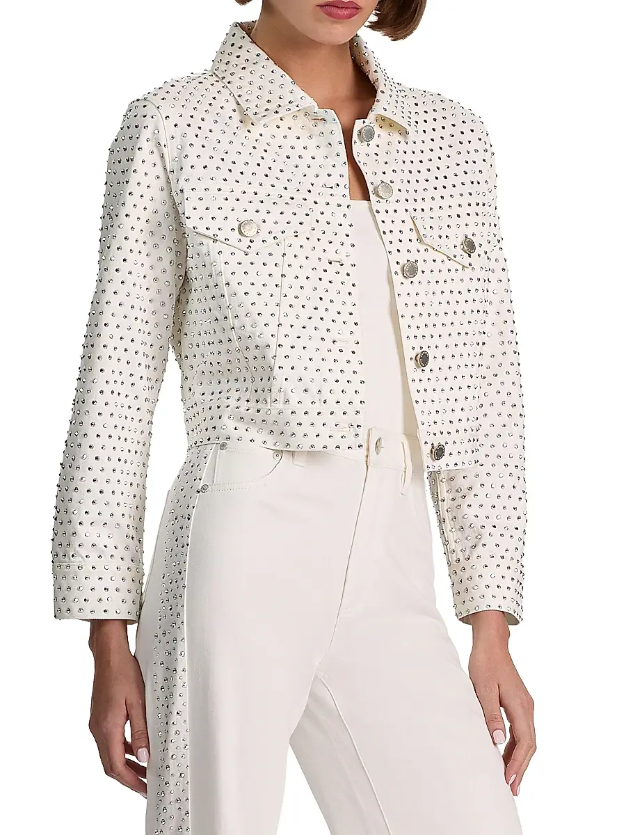Alice + Olivia Women's Chloe Embellished Denim Crop Jacket | Thumbnail 4 Alice + Olivia Women's Chloe Embellished Denim Crop Jacket | Thumbnail 4