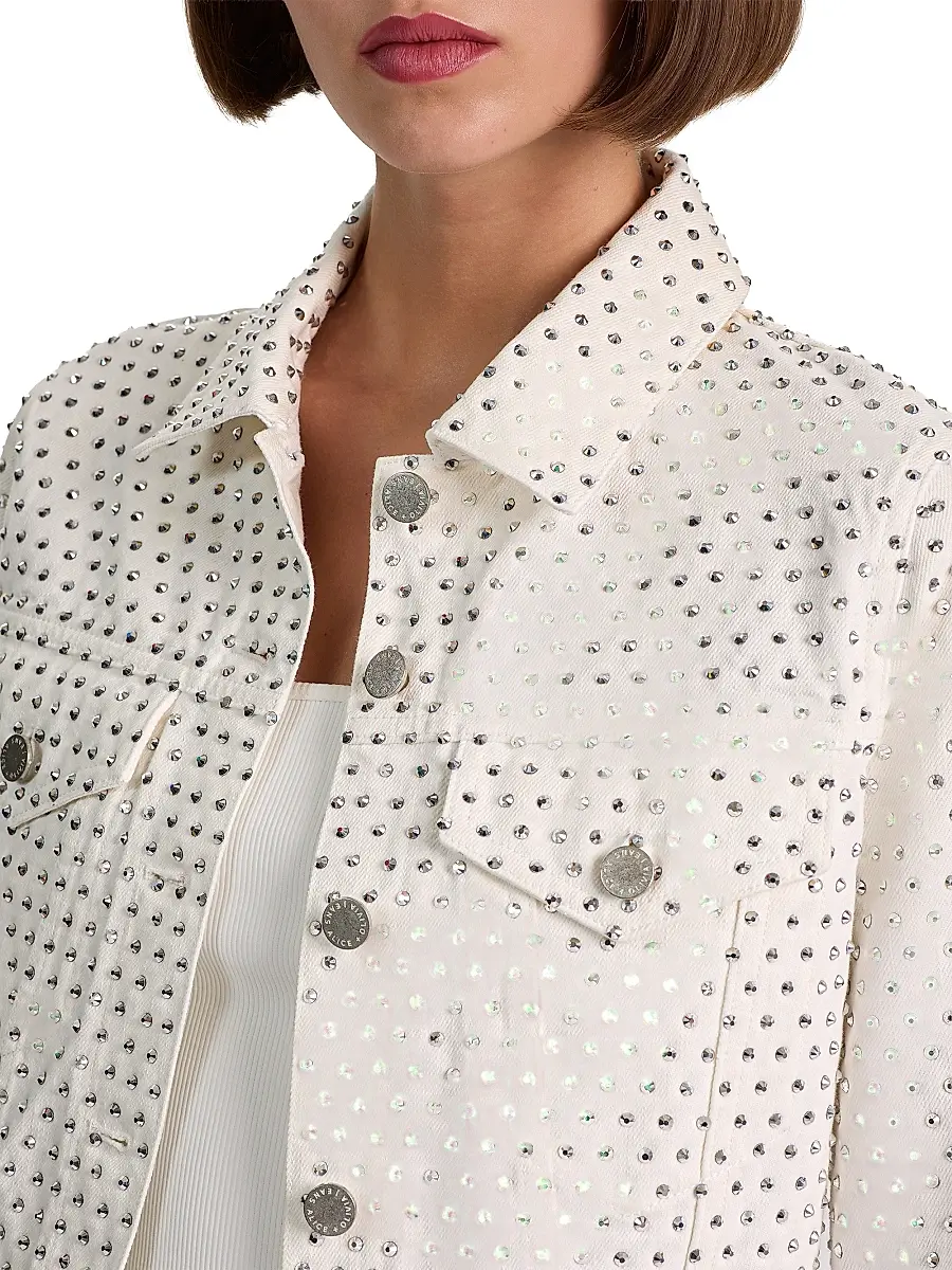 Alice + Olivia Women's Chloe Embellished Denim Crop Jacket | Thumbnail 6 Alice + Olivia Women's Chloe Embellished Denim Crop Jacket | Thumbnail 6