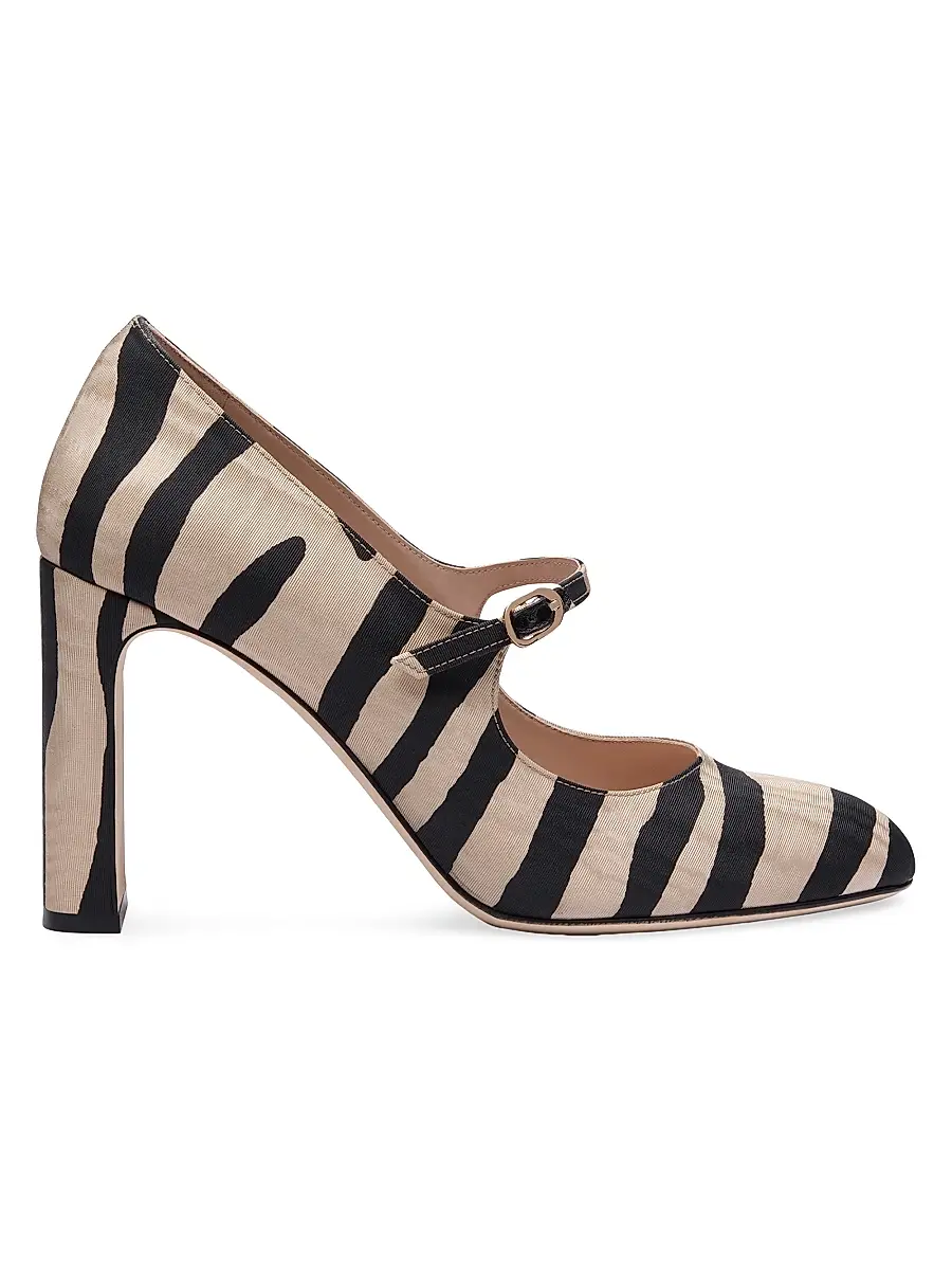 Stuart Weitzman Women's Babette 85MM Zebra-Print Mary Janes - Cream Smoke - Size 9.5 | Image 1 Stuart Weitzman Women's Babette 85MM Zebra-Print Mary Janes - Cream Smoke - Size 9.5 | Image 1