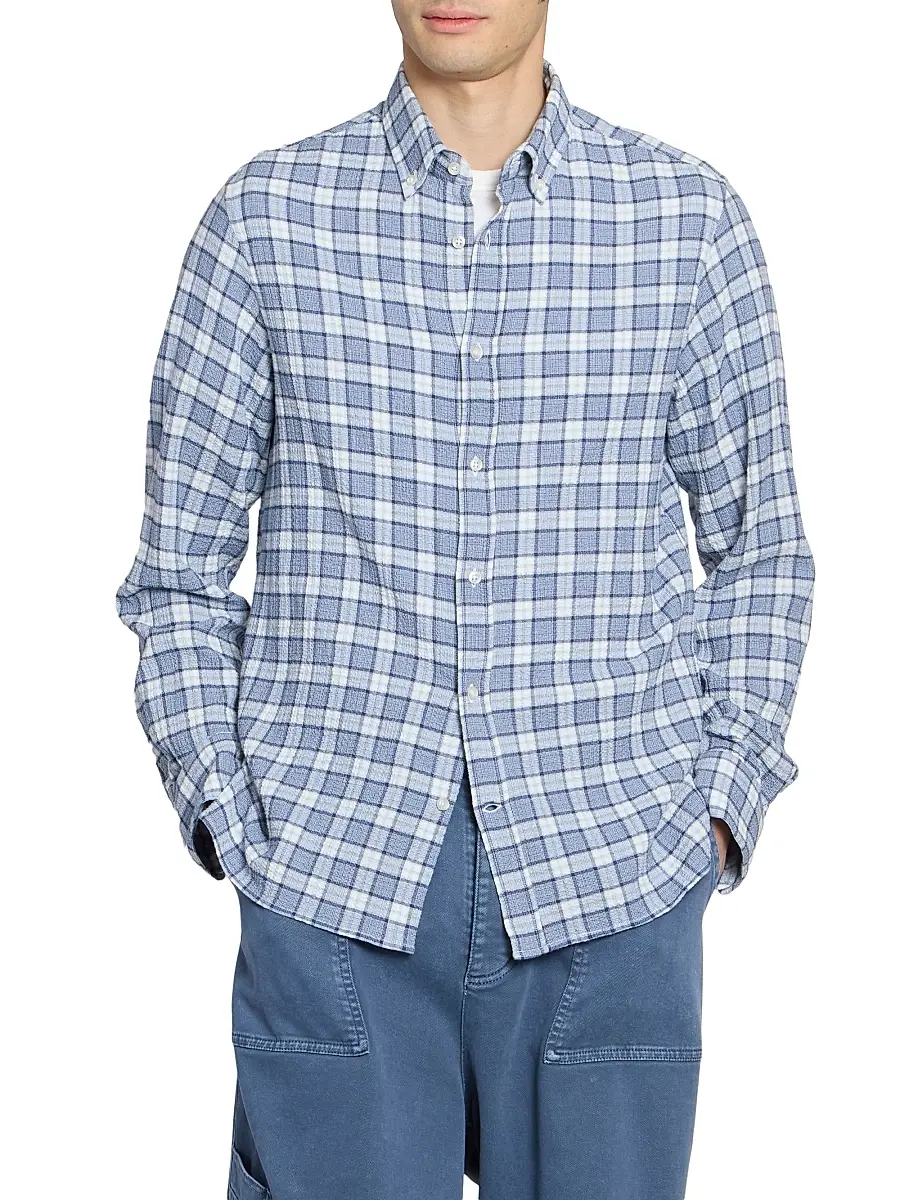 OFFICINE GÉNÉRALE Men Arsene Waffled Cotton Check Shirt | Thumbnail 3 OFFICINE GÉNÉRALE Men Arsene Waffled Cotton Check Shirt | Thumbnail 3