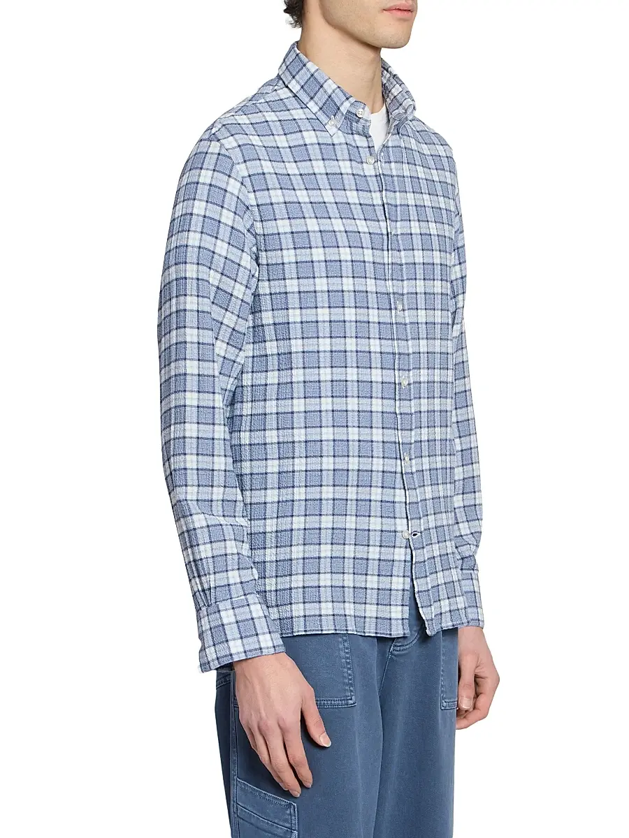 OFFICINE GÉNÉRALE Men Arsene Waffled Cotton Check Shirt | Thumbnail 4 OFFICINE GÉNÉRALE Men Arsene Waffled Cotton Check Shirt | Thumbnail 4