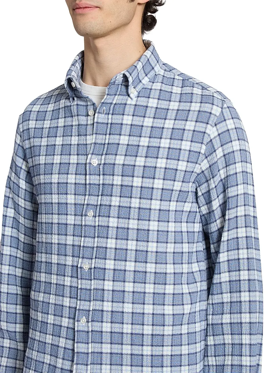OFFICINE GÉNÉRALE Men Arsene Waffled Cotton Check Shirt | Thumbnail 6 OFFICINE GÉNÉRALE Men Arsene Waffled Cotton Check Shirt | Thumbnail 6