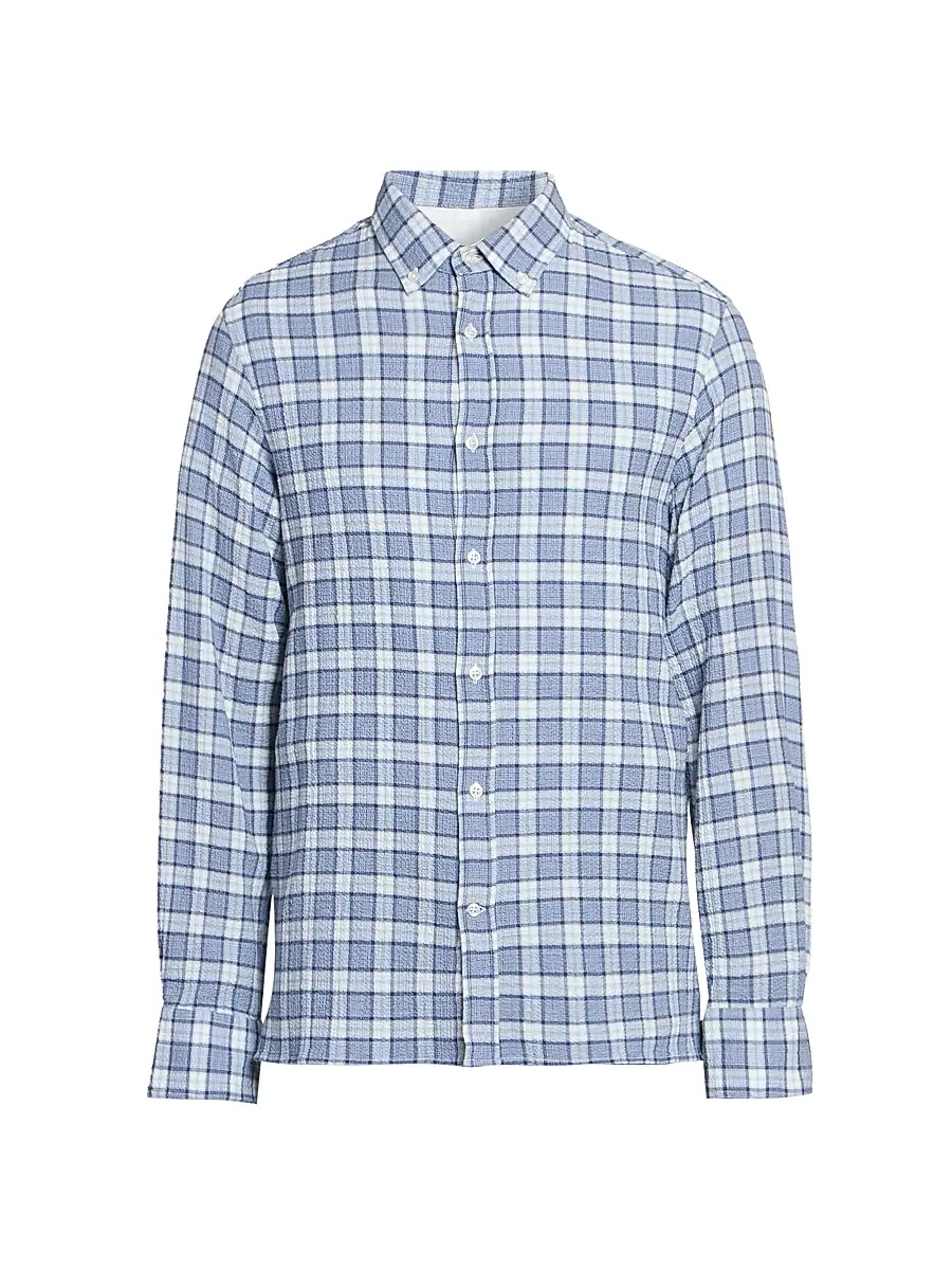 Officine Générale Men's Arsene Waffled Cotton Check Shirt - White Blue Navy | Image 1 Officine Générale Men's Arsene Waffled Cotton Check Shirt - White Blue Navy | Image 1