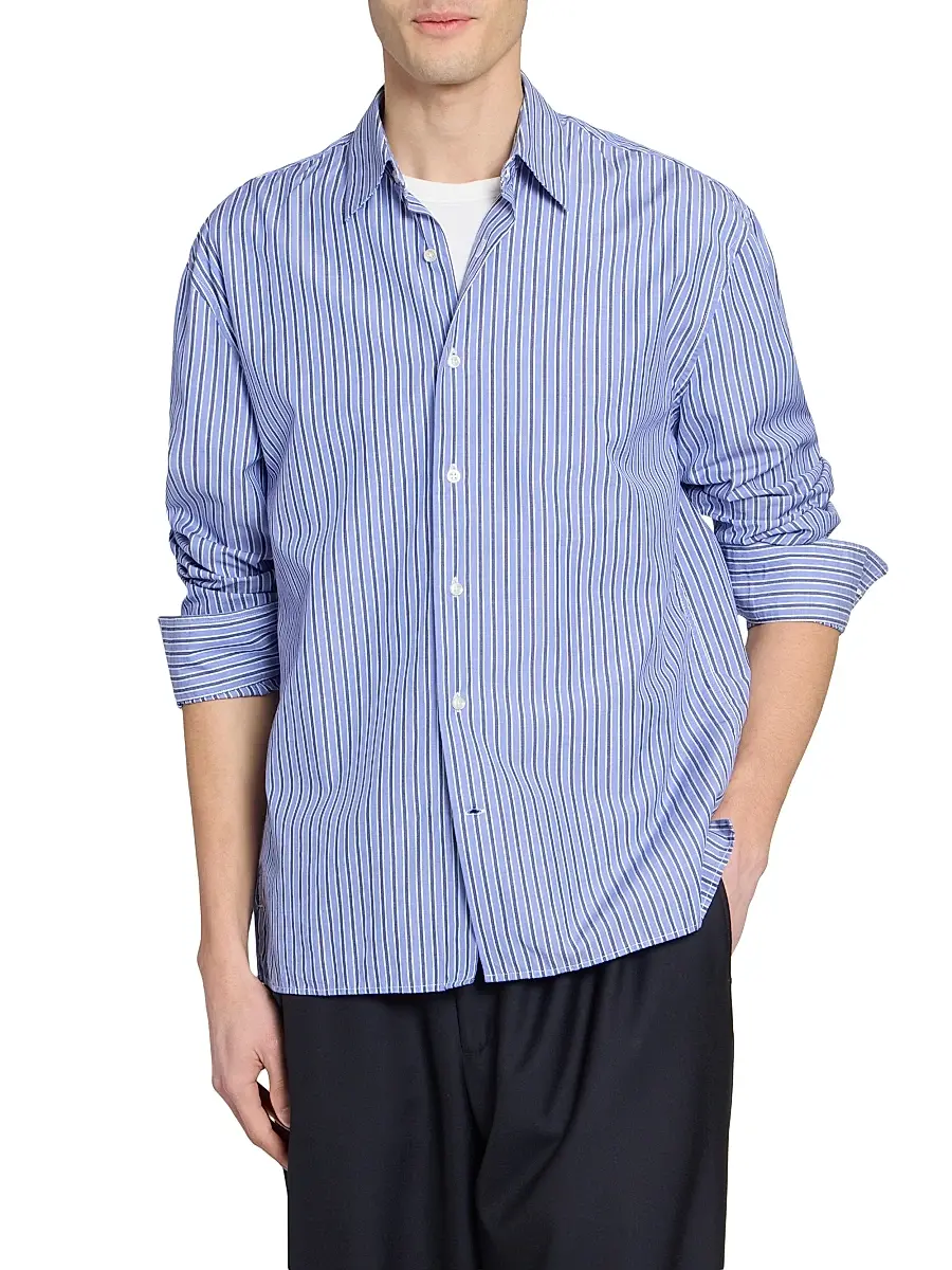 OFFICINE GÉNÉRALE Men Gad Striped Cotton Poplin Shirt | Thumbnail 3