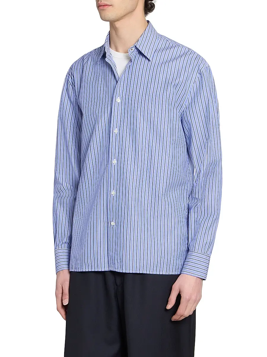 OFFICINE GÉNÉRALE Men Gad Striped Cotton Poplin Shirt | Thumbnail 4