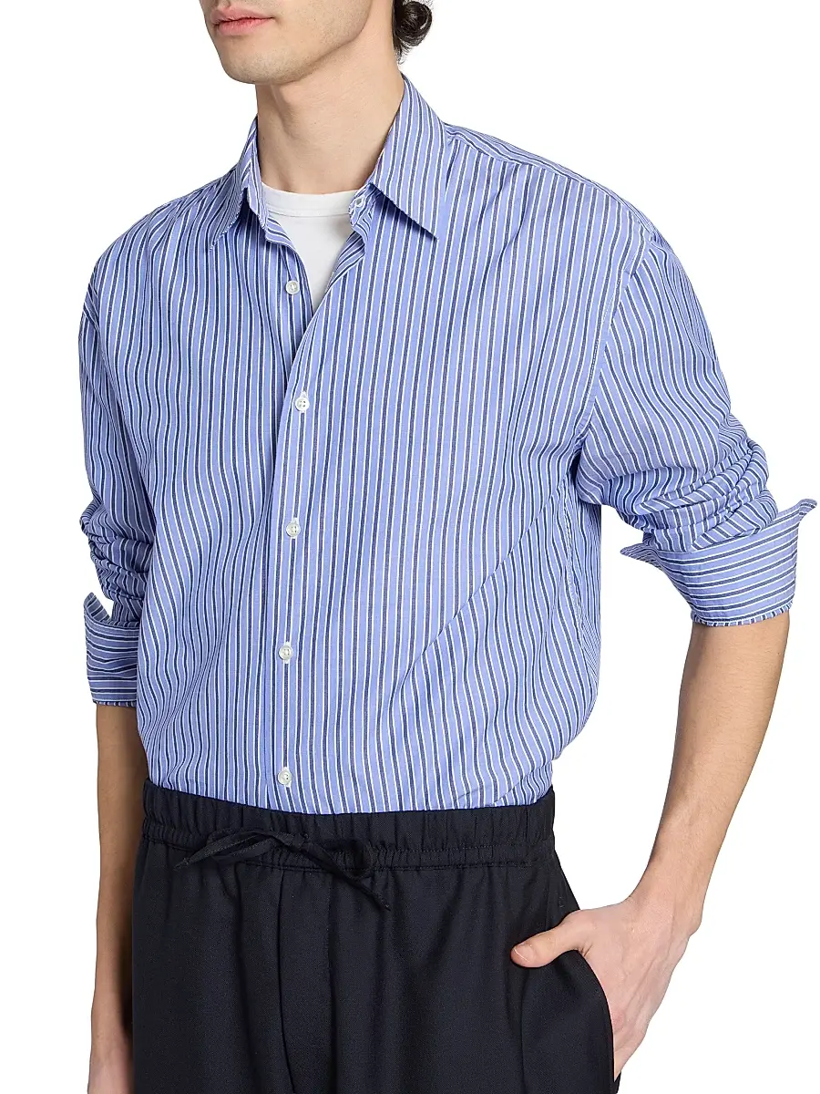 OFFICINE GÉNÉRALE Men Gad Striped Cotton Poplin Shirt | Thumbnail 6