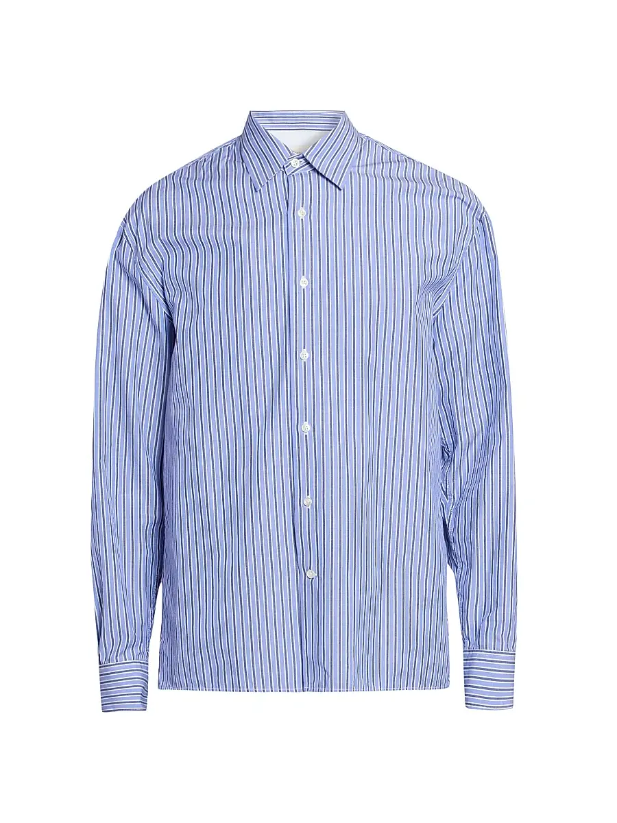 OFFICINE GÉNÉRALE Men's Gad Striped Cotton Poplin Shirt - Blue Navy White - Size XXL | Image 1 OFFICINE GÉNÉRALE Men's Gad Striped Cotton Poplin Shirt - Blue Navy White - Size XXL | Image 1