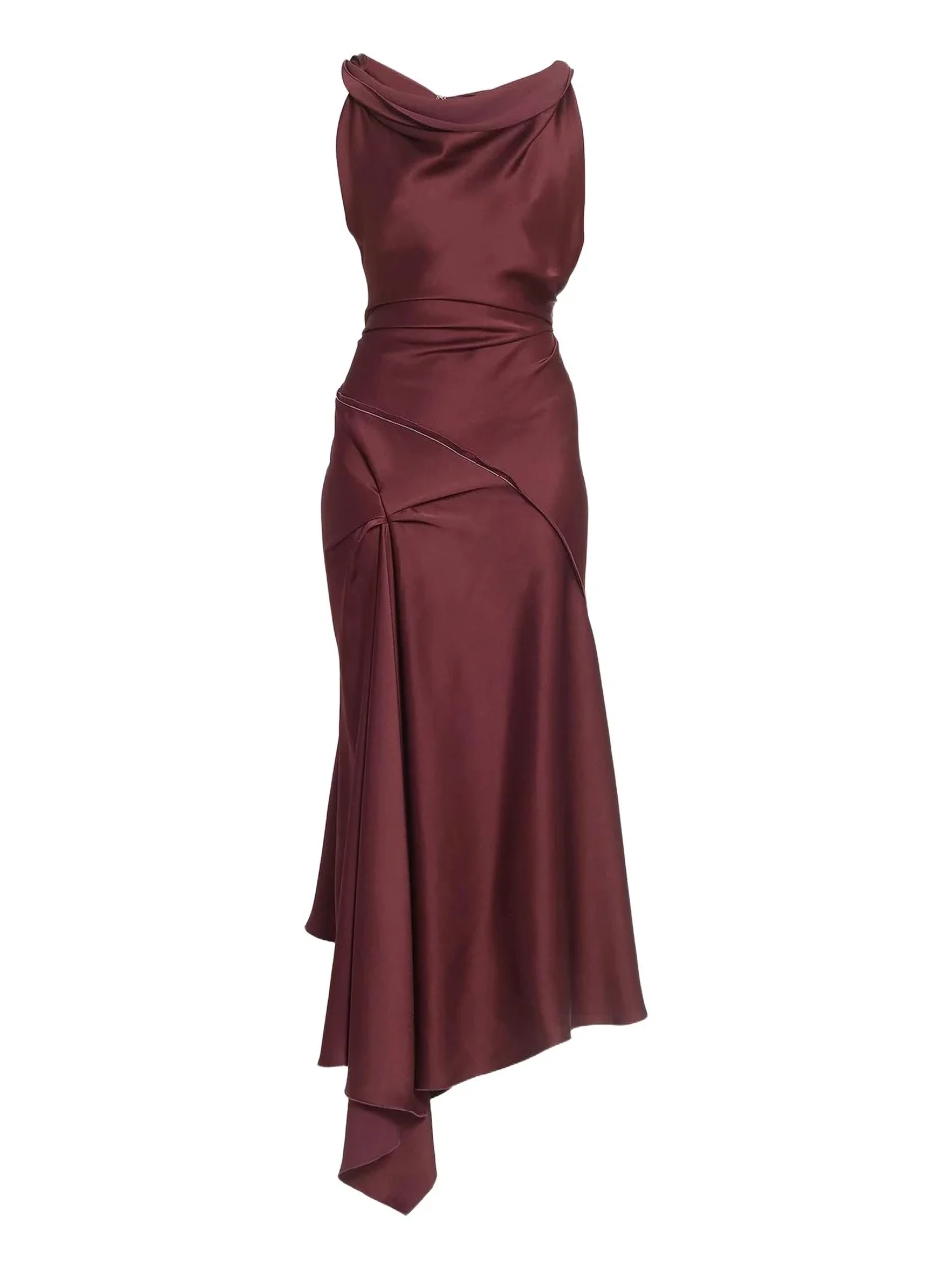 Women's Satin Asymmetric Draped Midi-Dress Women's Satin Asymmetric Draped Midi-Dress