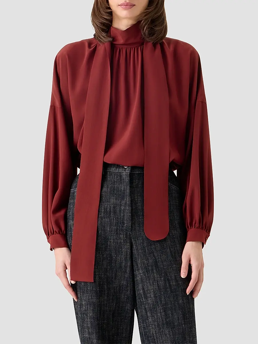 Akris punto Women's Silk Crepe de Chine Bow Blouse | Thumbnail 5