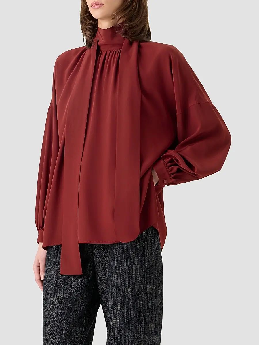 Akris punto Women's Silk Crepe de Chine Bow Blouse | Thumbnail 7