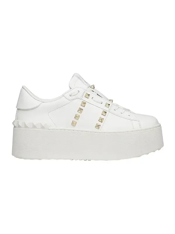 Women's Flatform Rockstud Untitled Sneakers In Calfskin - White Women's Flatform Rockstud Untitled Sneakers In Calfskin - White