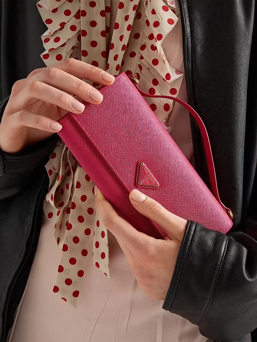 Prada Women's Saffiano Leather Wallet with Shoulder Strap - Pink | Thumbnail 3 Prada Women's Saffiano Leather Wallet with Shoulder Strap - Pink | Thumbnail 3