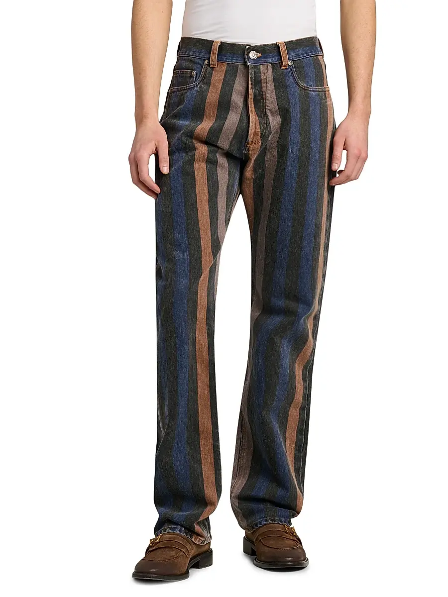Versace Men's Striped Cotton Straight-Leg Jeans | Thumbnail 3 Versace Men's Striped Cotton Straight-Leg Jeans | Thumbnail 3