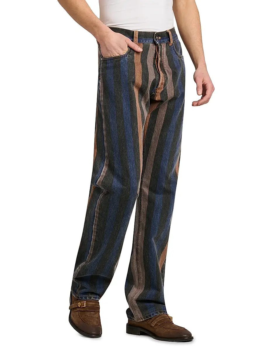 Versace Men's Striped Cotton Straight-Leg Jeans | Thumbnail 4 Versace Men's Striped Cotton Straight-Leg Jeans | Thumbnail 4