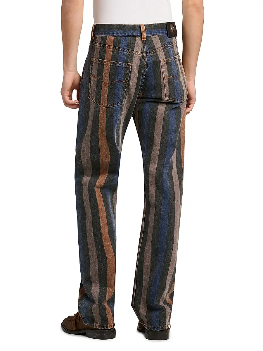 Versace Men's Striped Cotton Straight-Leg Jeans | Thumbnail 5 Versace Men's Striped Cotton Straight-Leg Jeans | Thumbnail 5