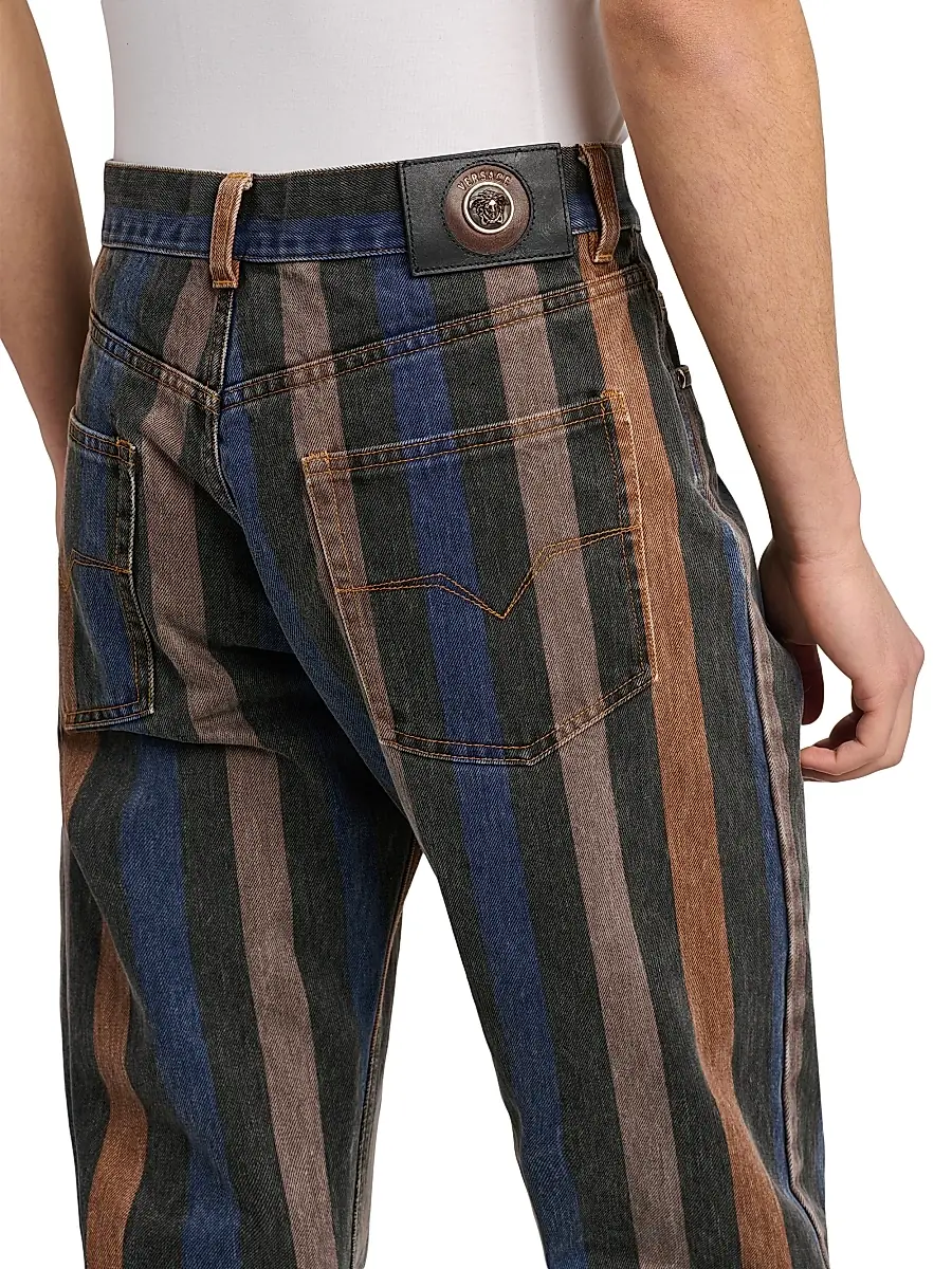 Versace Men's Striped Cotton Straight-Leg Jeans | Thumbnail 6 Versace Men's Striped Cotton Straight-Leg Jeans | Thumbnail 6
