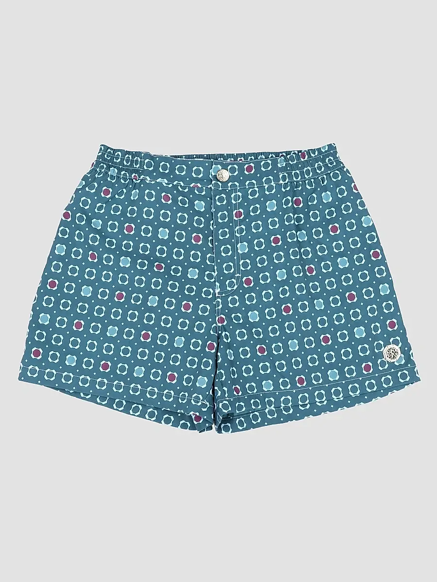 Stefano Ricci Men's Beach Shorts with Button and Zipper - Teal Blue | Thumbnail 2