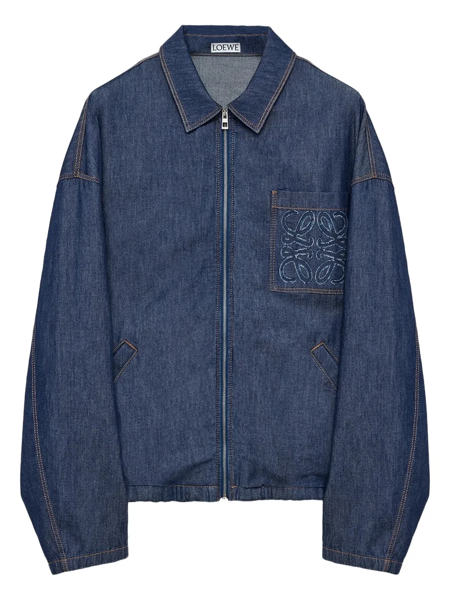 Men's Anagram Pocket Zip-Front Denim Jacket