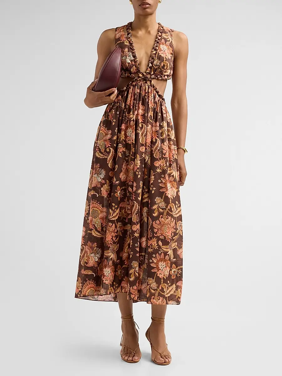 Zimmermann Women's Aster Floral Cut Out Midi Dress | Thumbnail 2 Zimmermann Women's Aster Floral Cut Out Midi Dress | Thumbnail 2