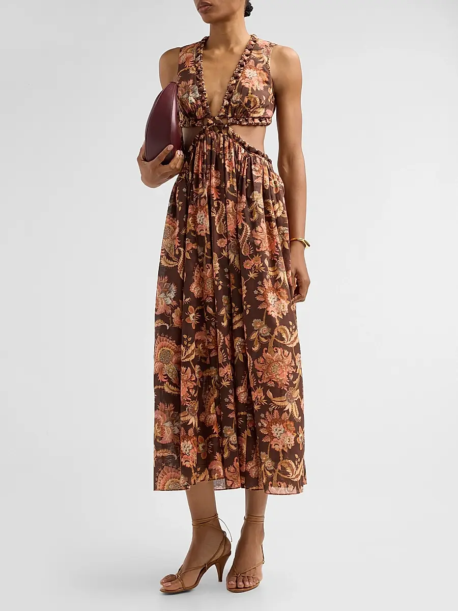 Zimmermann Women's Aster Floral Cut Out Midi Dress | Thumbnail 4 Zimmermann Women's Aster Floral Cut Out Midi Dress | Thumbnail 4