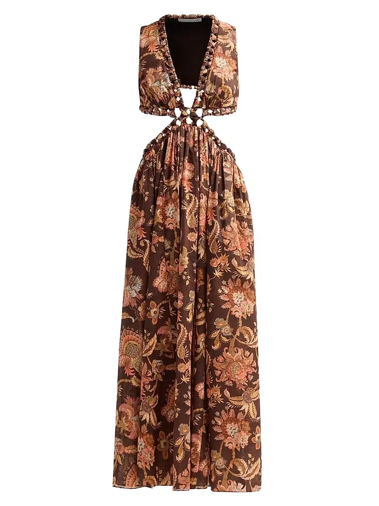 Zimmermann Women's Aster Floral Cut Out Midi Dress - Chocolate Jacobean - Size 10 | Image 1 Zimmermann Women's Aster Floral Cut Out Midi Dress - Chocolate Jacobean - Size 10 | Image 1