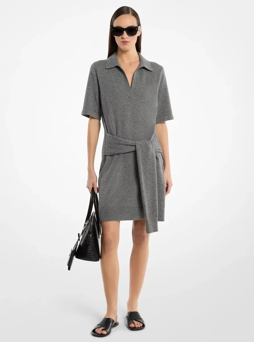 Michael Kors Collection Cashmere Tie-Front Polo Dress in Grey | Thumbnail 3 Michael Kors Collection Cashmere Tie-Front Polo Dress in Grey | Thumbnail 3