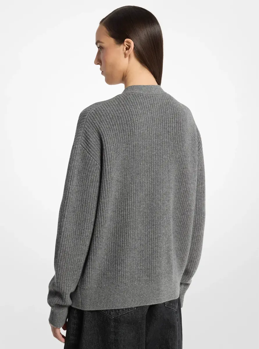 Michael Kors Collection Ribbed Cashmere Cardigan in Grey | Thumbnail 2