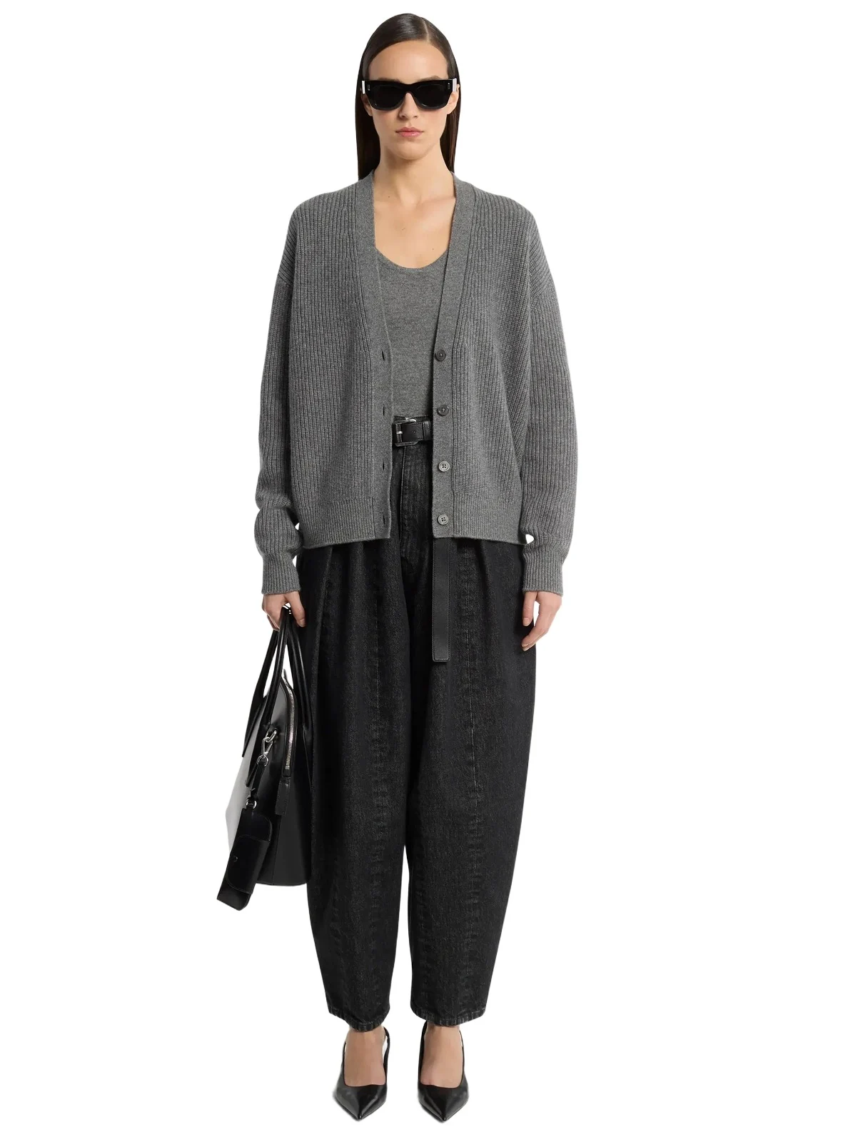 Ribbed Cashmere Cardigan in Grey Ribbed Cashmere Cardigan in Grey