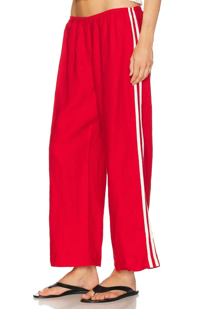 DONNI. The Linen Crop Racer Stripe Pant | Image 1 DONNI. The Linen Crop Racer Stripe Pant | Image 1