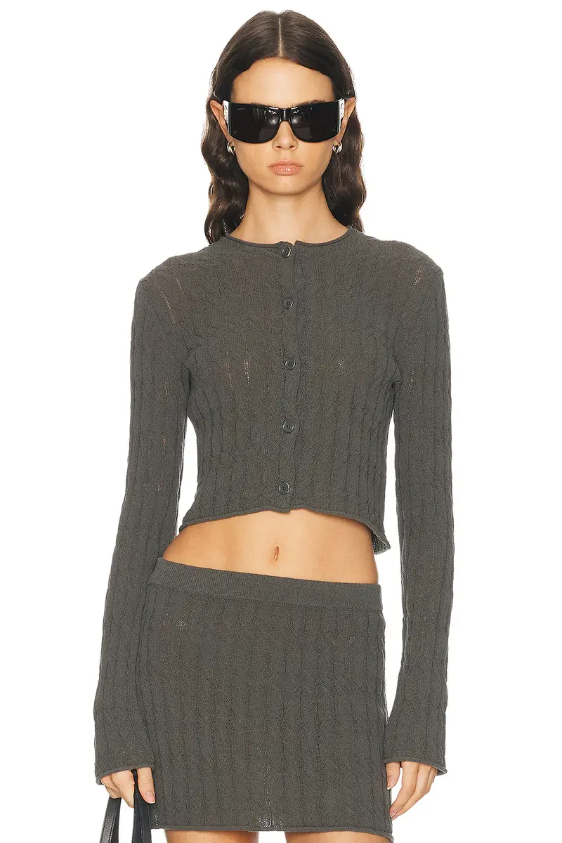 Helmut Lang Cable Crop Cardigan | Image 1 Helmut Lang Cable Crop Cardigan | Image 1
