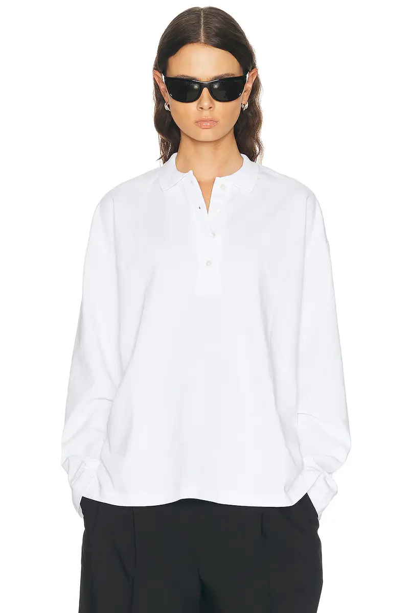 Sprwmn Long Sleeve Oversized Polo Tee | Image 1 Sprwmn Long Sleeve Oversized Polo Tee | Image 1