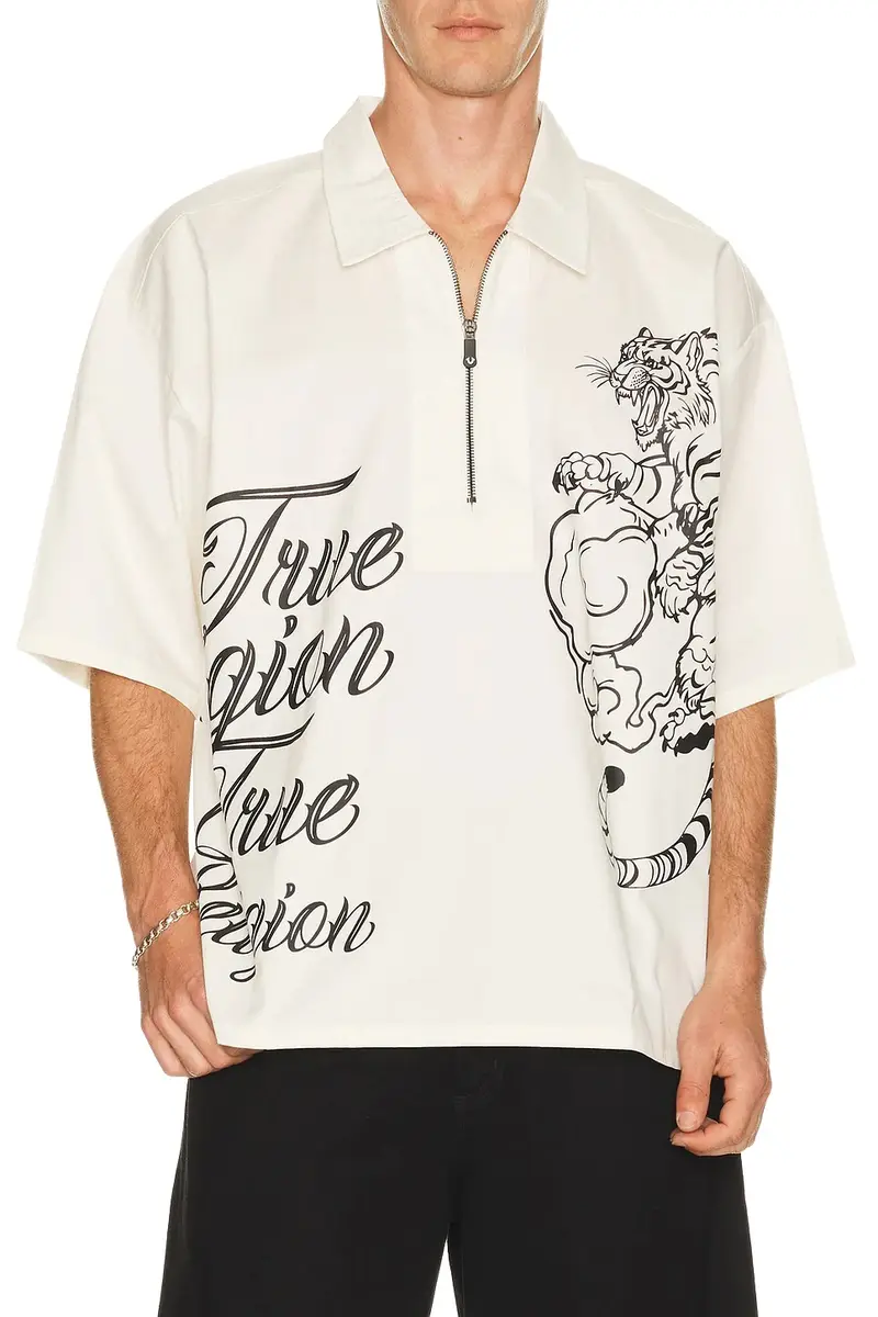 Half Zip Tiger Short Sleeve Shirt