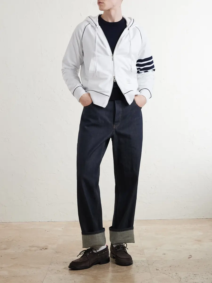 Thom Browne Striped Cotton-Jersey Zip-Up Hoodie - Men | Thumbnail 2 Thom Browne Striped Cotton-Jersey Zip-Up Hoodie - Men | Thumbnail 2