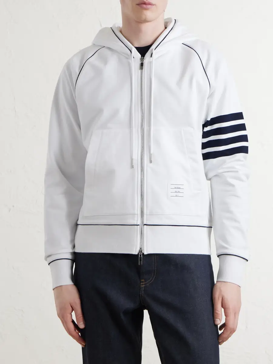 Thom Browne Striped Cotton-Jersey Zip-Up Hoodie - Men | Thumbnail 3 Thom Browne Striped Cotton-Jersey Zip-Up Hoodie - Men | Thumbnail 3