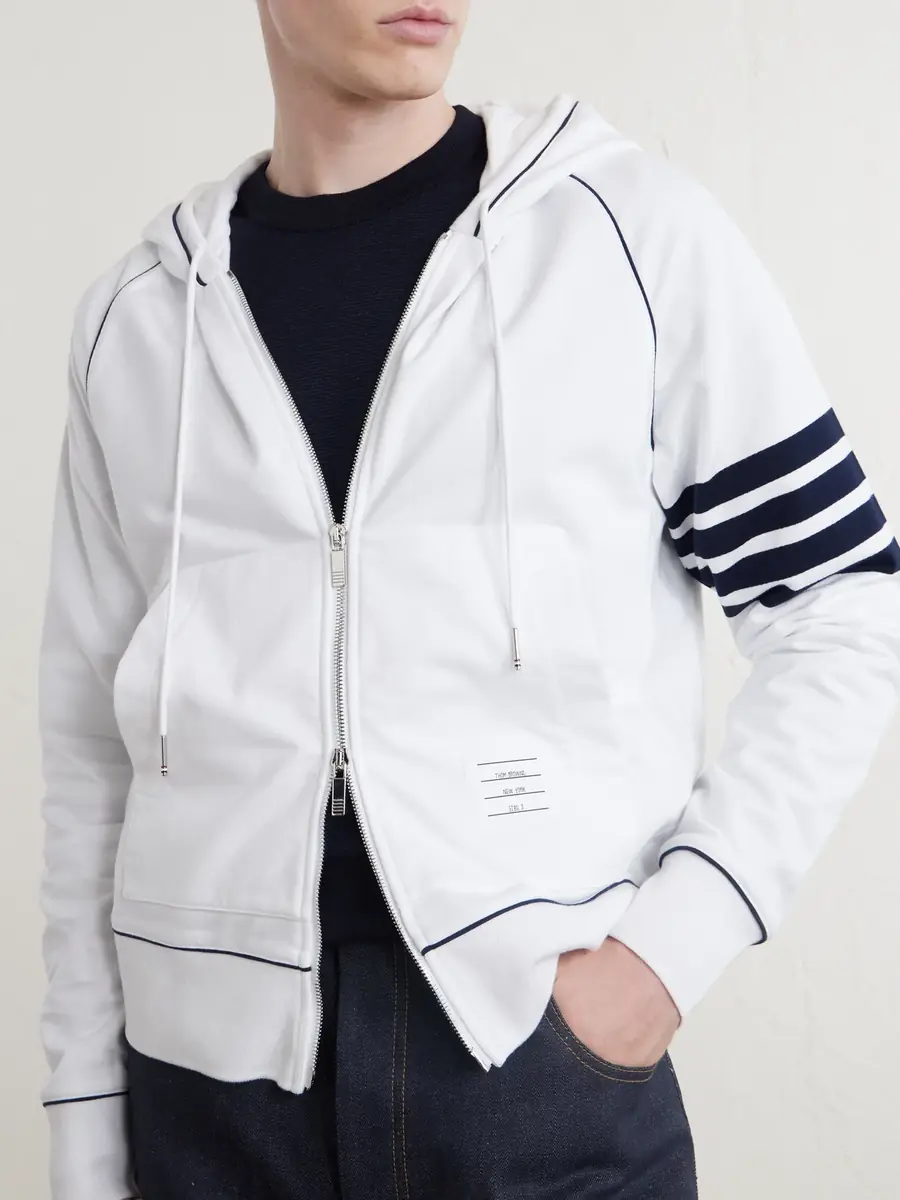 Thom Browne Striped Cotton-Jersey Zip-Up Hoodie - Men | Thumbnail 5 Thom Browne Striped Cotton-Jersey Zip-Up Hoodie - Men | Thumbnail 5