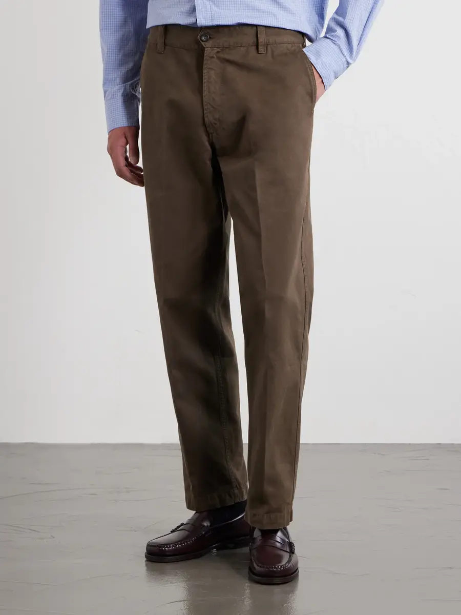 Drake's Straight-Leg Peached Cotton-Twill Trousers - Men | Thumbnail 3