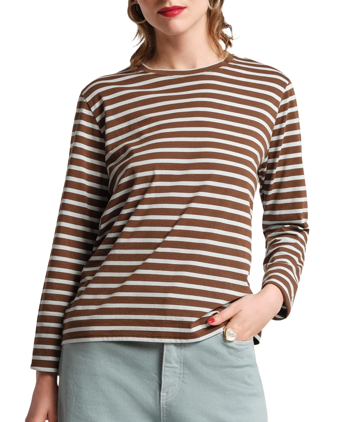 Frances Valentine Striped Crewneck Pima Cotton Top