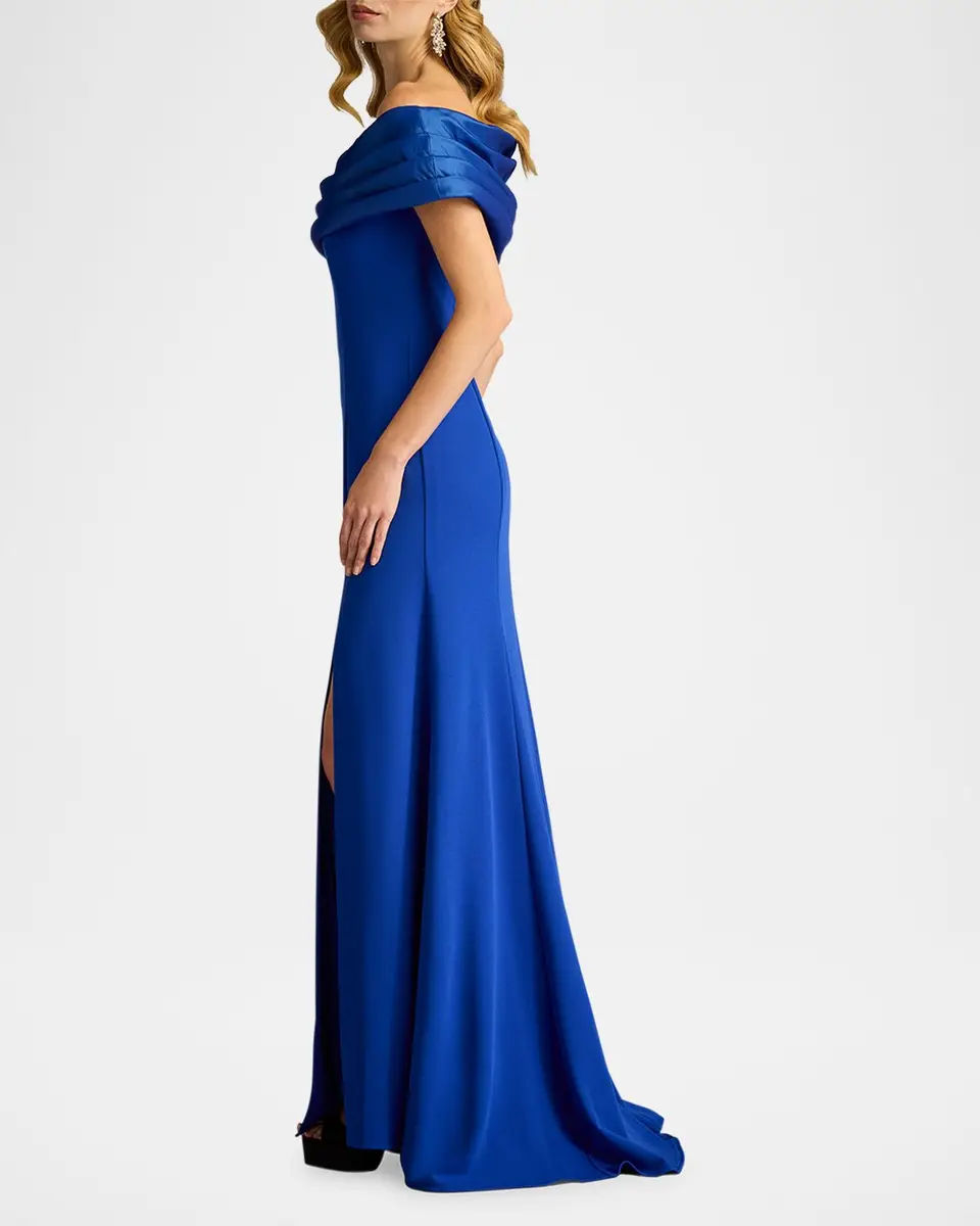 Tadashi Shoji Off-Shoulder A-Line Crepe & Taffeta Gown | Thumbnail 4 Tadashi Shoji Off-Shoulder A-Line Crepe & Taffeta Gown | Thumbnail 4