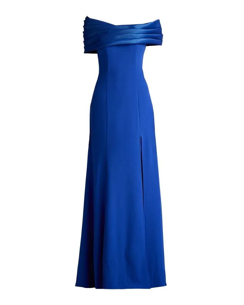 Tadashi Shoji Off-Shoulder A-Line Crepe & Taffeta Gown | Image 1 Tadashi Shoji Off-Shoulder A-Line Crepe & Taffeta Gown | Image 1