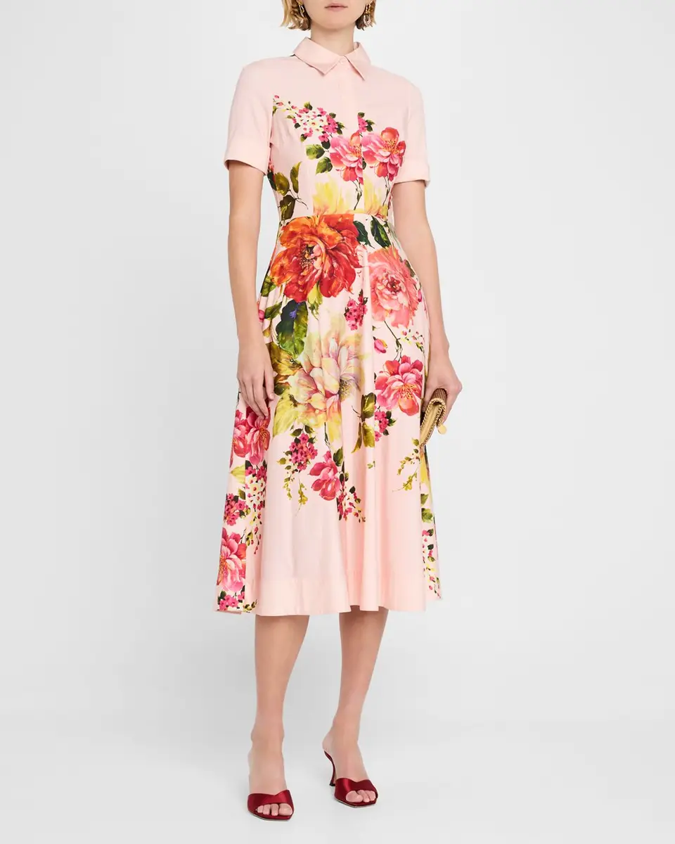 Rickie Freeman for Teri Jon Floral-Print Fit-&-Flare Shirtdress | Thumbnail 4 Rickie Freeman for Teri Jon Floral-Print Fit-&-Flare Shirtdress | Thumbnail 4
