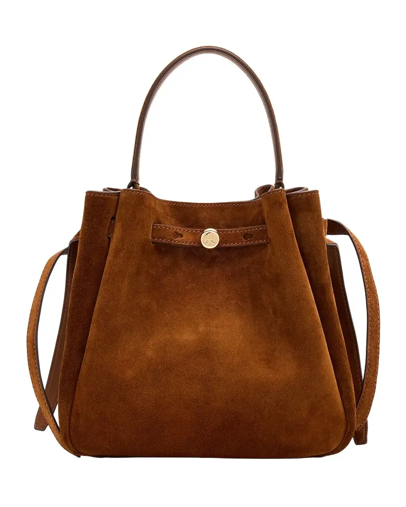 Tory Burch Romy Belted Suede Bucket Bag | Image 1 Tory Burch Romy Belted Suede Bucket Bag | Image 1