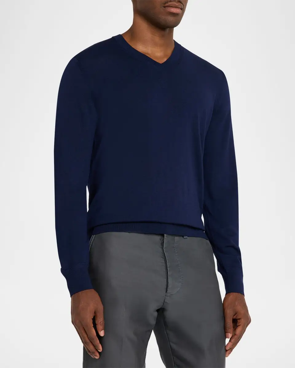 Tom Ford Men's V-Neck Wool-Silk Sweater | Thumbnail 4