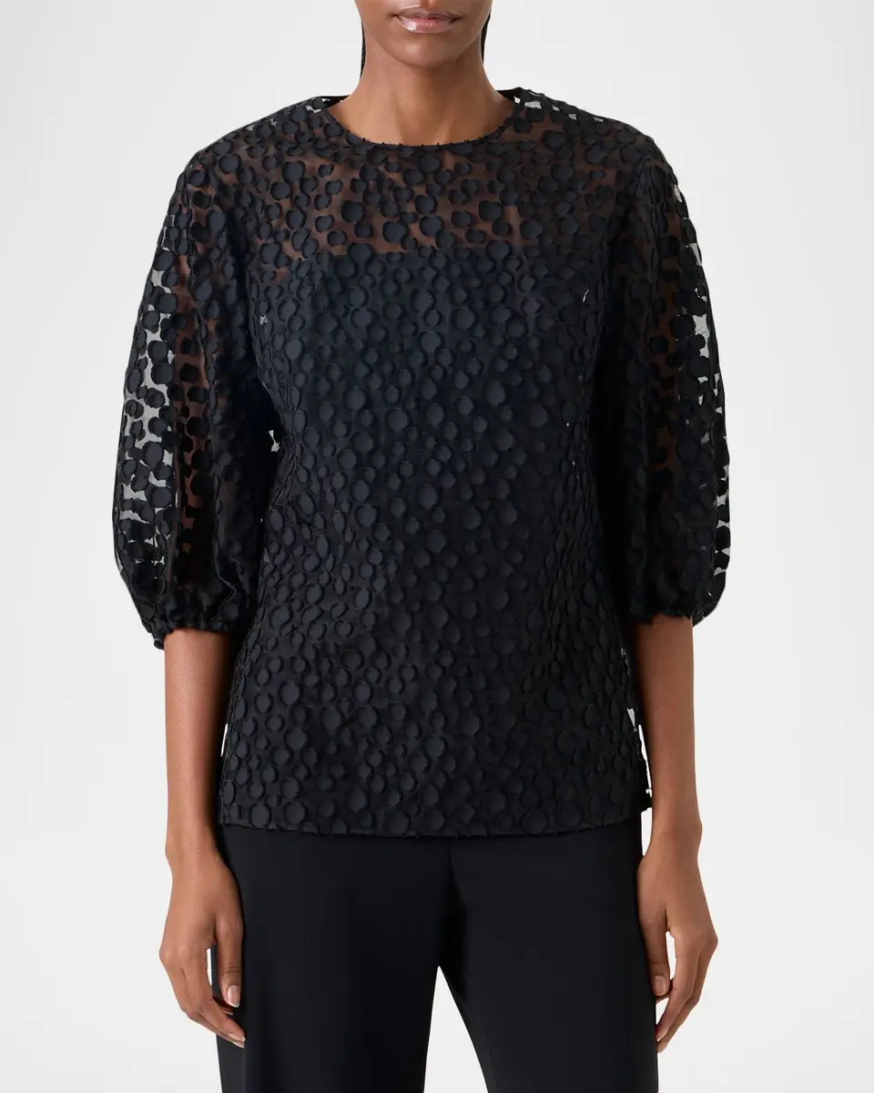 Akris punto Fringed Polka-Dot Jacquard Balloon-Sleeve Blouse | Thumbnail 6 Akris punto Fringed Polka-Dot Jacquard Balloon-Sleeve Blouse | Thumbnail 6