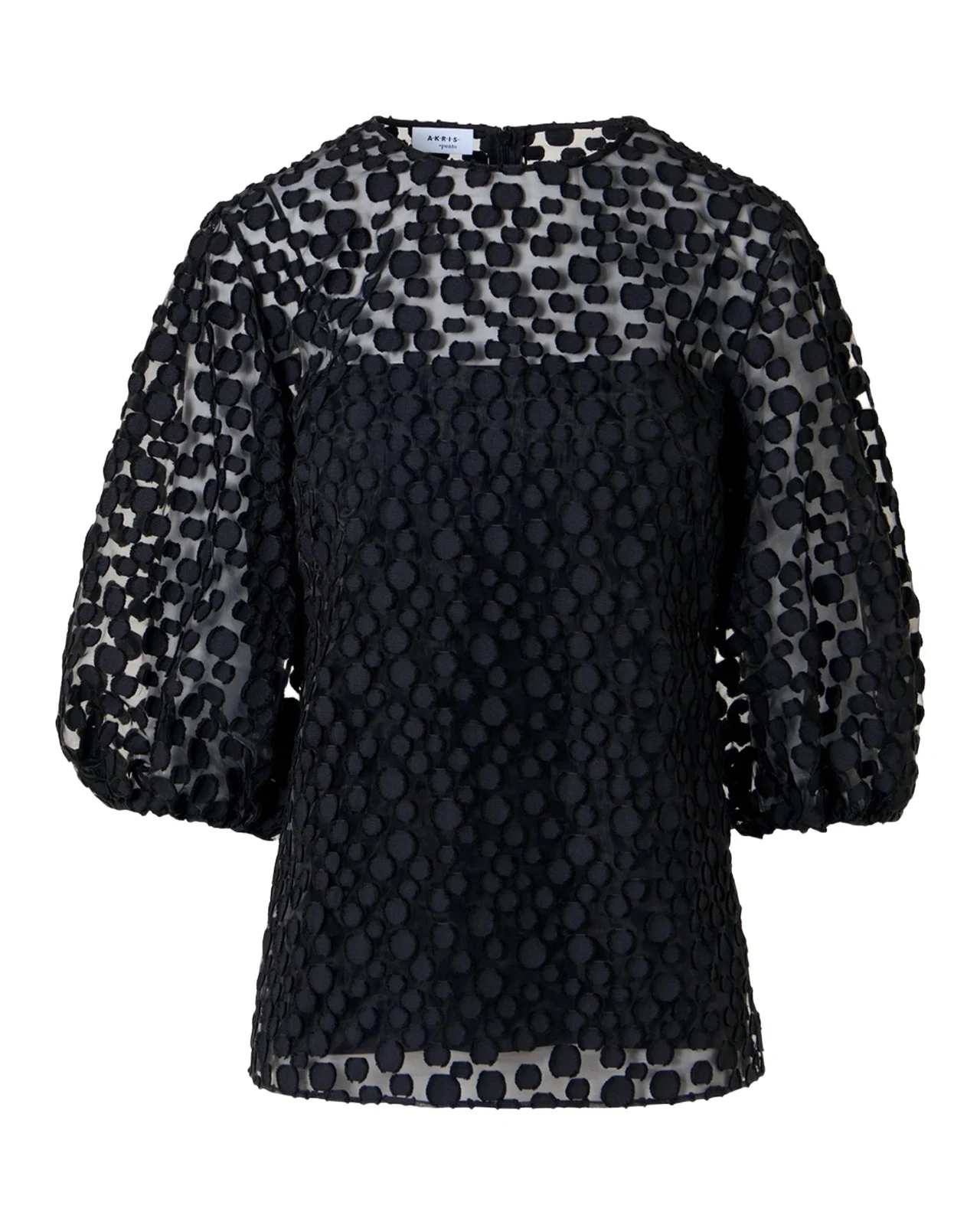 Akris punto Fringed Polka-Dot Jacquard Balloon-Sleeve Blouse