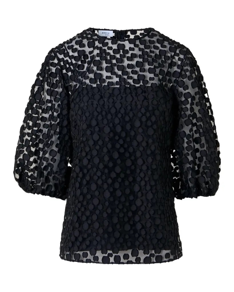 Akris punto Fringed Polka-Dot Jacquard Balloon-Sleeve Blouse | Image 1 Akris punto Fringed Polka-Dot Jacquard Balloon-Sleeve Blouse | Image 1