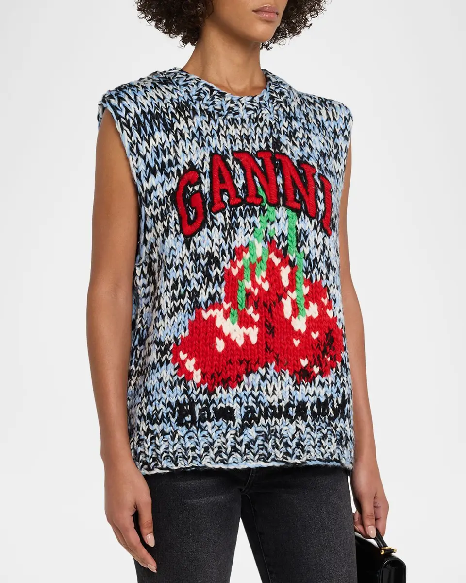 Ganni Sleeveless Hand-Knit Heavy Wool Sweater | Thumbnail 4