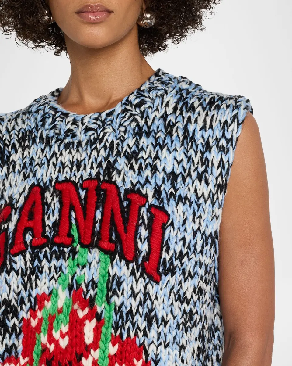Ganni Sleeveless Hand-Knit Heavy Wool Sweater | Thumbnail 5