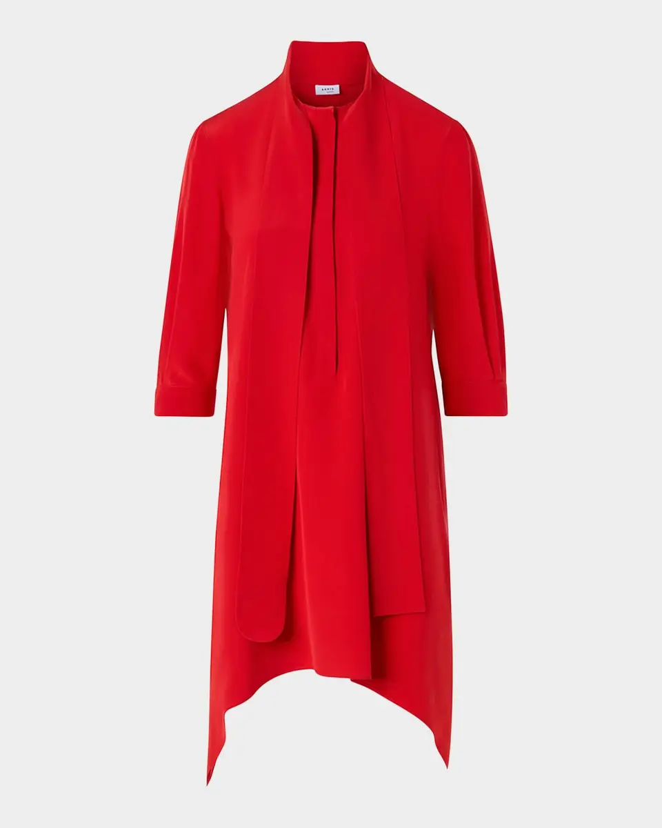Akris punto Neck Scarf 3/4-Sleeve Silk Tunic Blouse | Thumbnail 7 Akris punto Neck Scarf 3/4-Sleeve Silk Tunic Blouse | Thumbnail 7