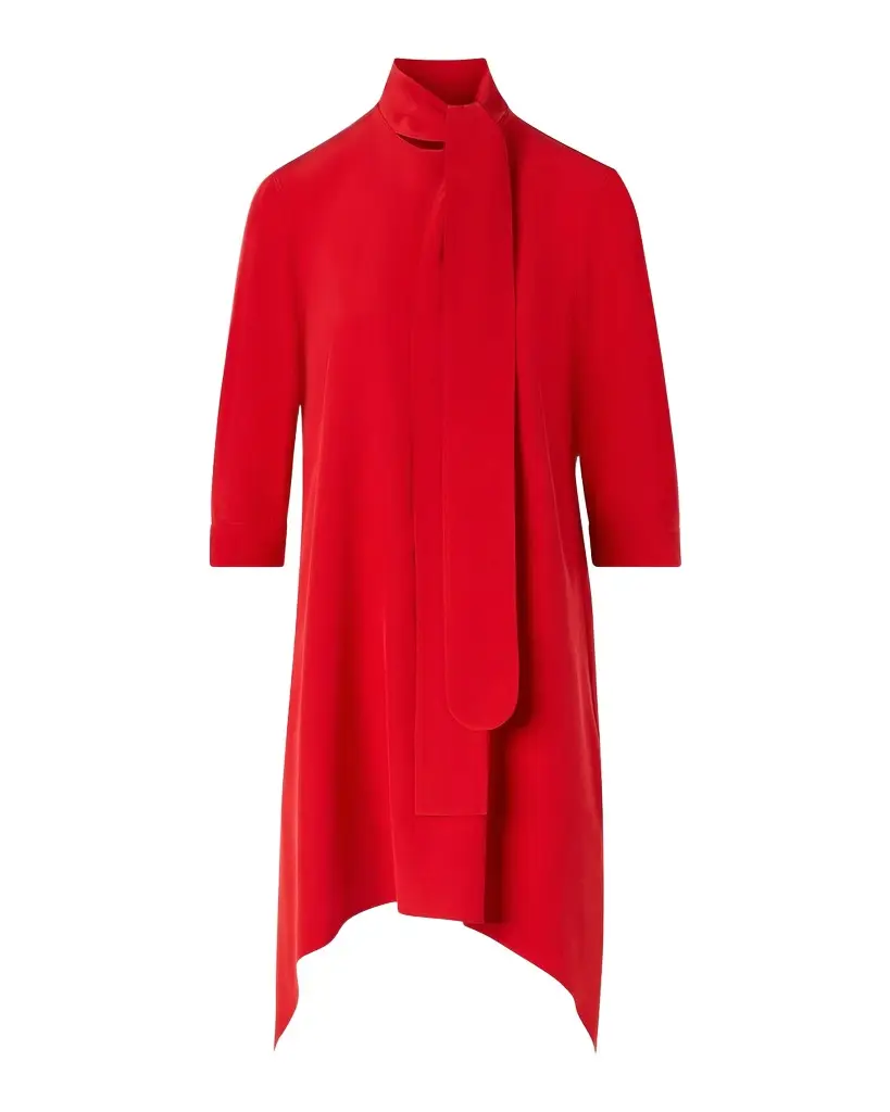 Neck Scarf 3/4-Sleeve Silk Tunic Blouse